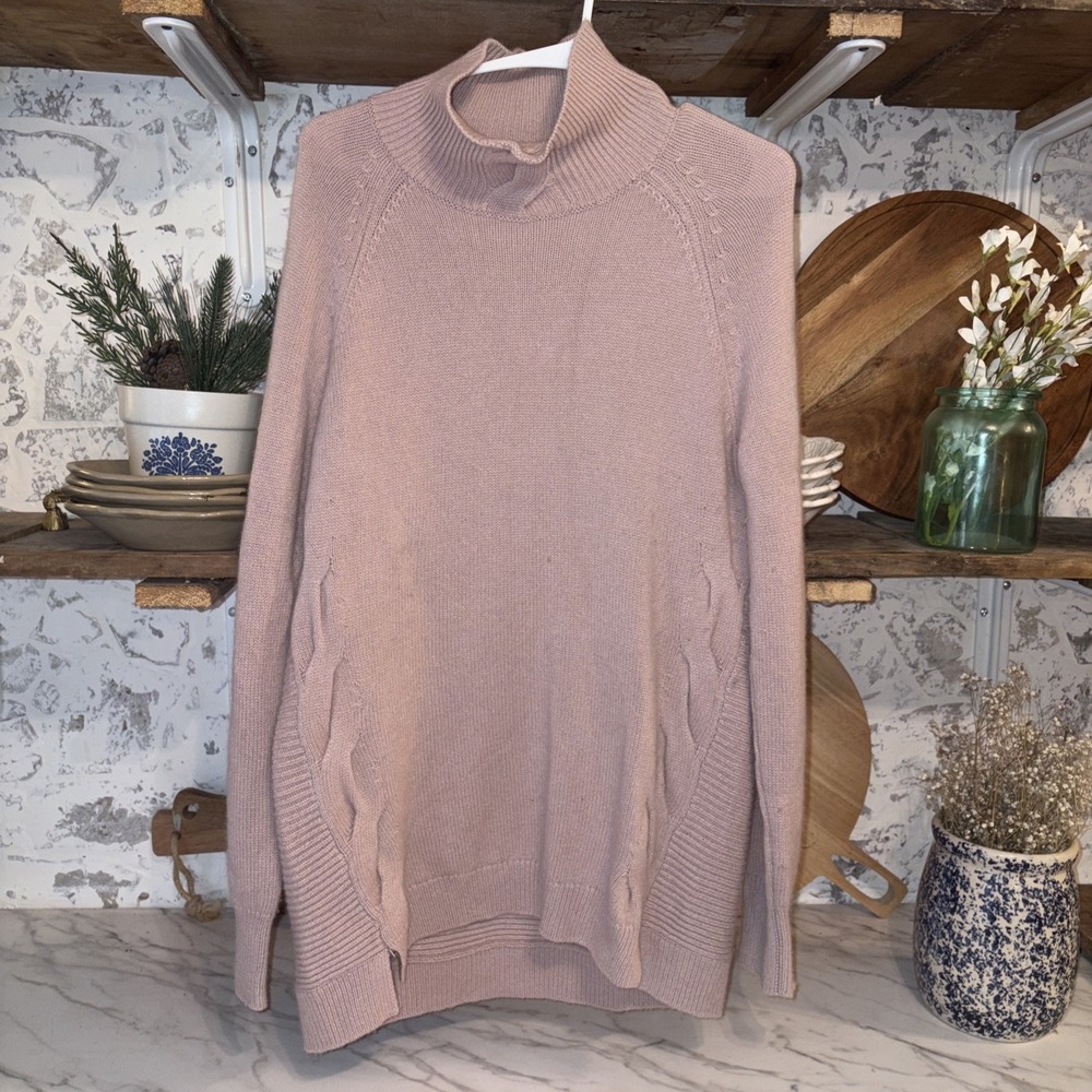 100% Cashmere Long Soft Oversized Funnel Neck Sweater Women's M